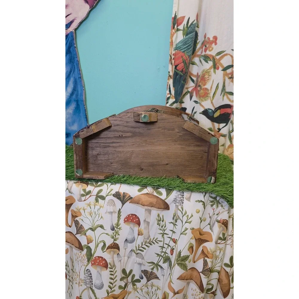 Vintage Mele Oak Wood Jewelry Box Drawers, Doors, And Lift Top 13.75